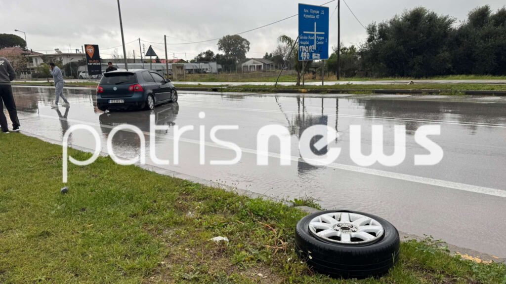 Πύργος: "Τρελή" πορεία ΙΧ που βρήκε από την εθνική οδό, χτύπησε σε κολώνα και ...επέστρεψε